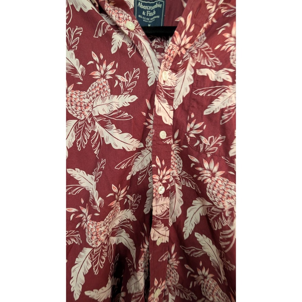 Abercrombie & Fitch Mens Medium Red Pineapple Tropical Palm Button Up Shirt - Picture 3 of 7